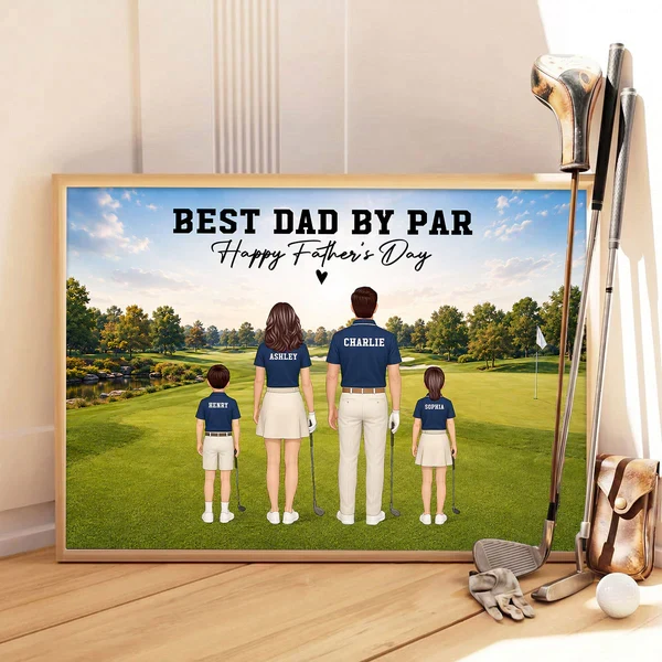 Personalized Golf Dad Poster, Standing Family on Golf Course, Unique Creative Gift for Father's Day - Image 7