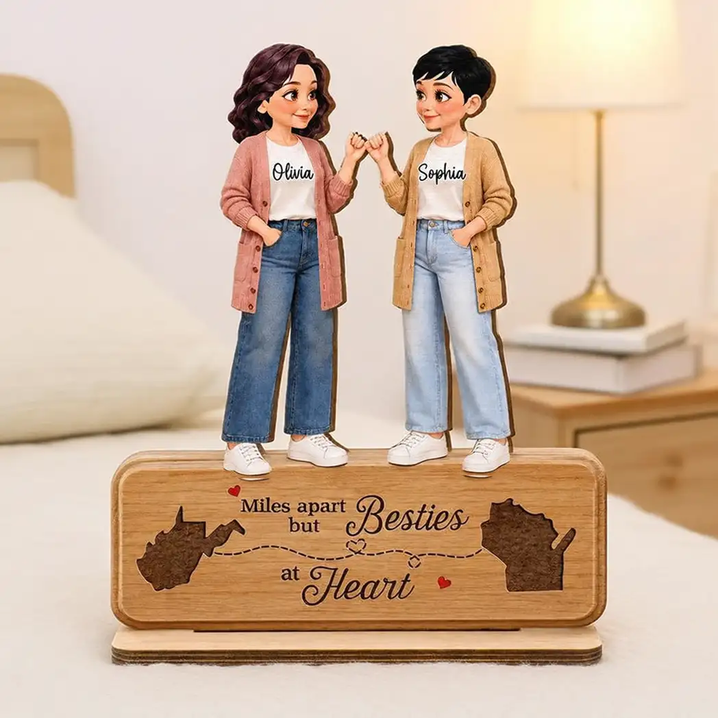 Personalized Wooden Plaque, Unique Best Friends Gift With Pinky Promise & Miles Apart Quote