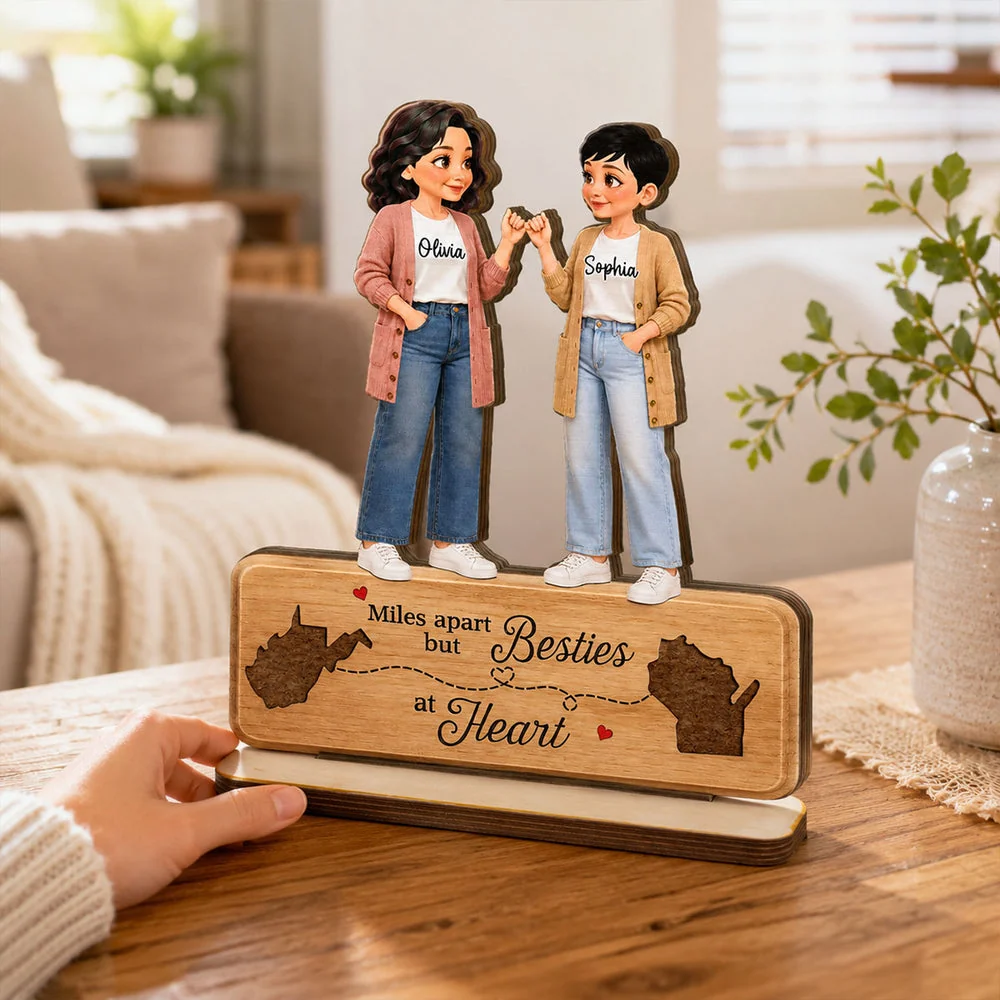 Personalized Wooden Plaque, Unique Best Friends Gift With Pinky Promise & Miles Apart Quote - Image 2