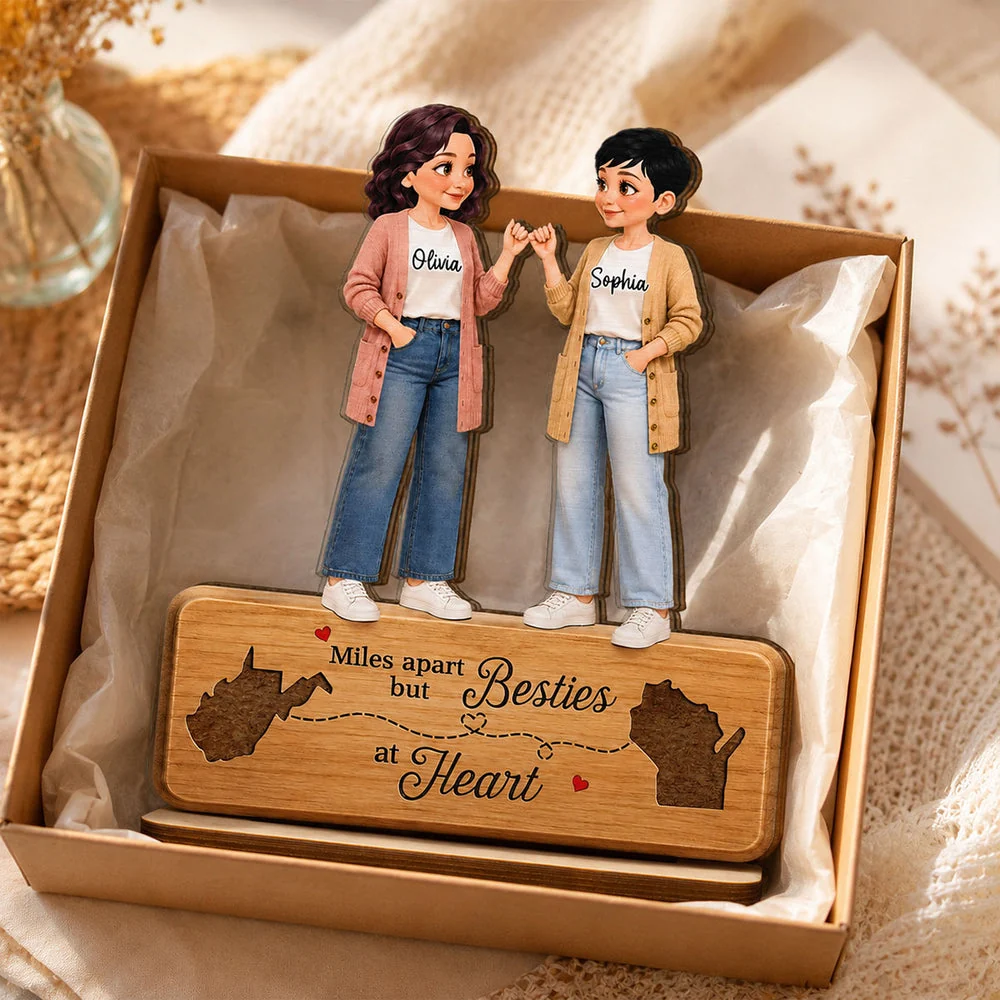 Personalized Wooden Plaque, Unique Best Friends Gift With Pinky Promise & Miles Apart Quote - Image 3