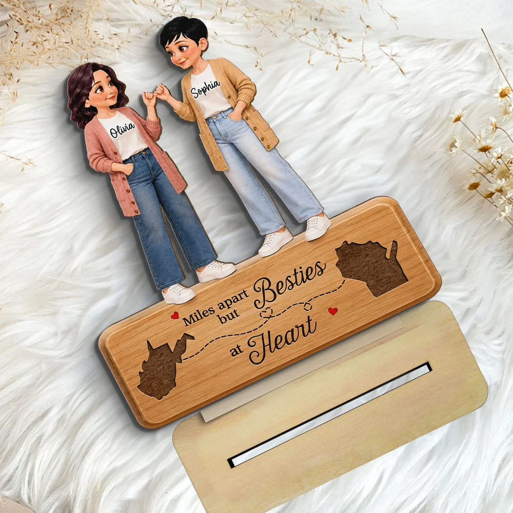 Personalized Wooden Plaque, Unique Best Friends Gift With Pinky Promise & Miles Apart Quote - Image 6
