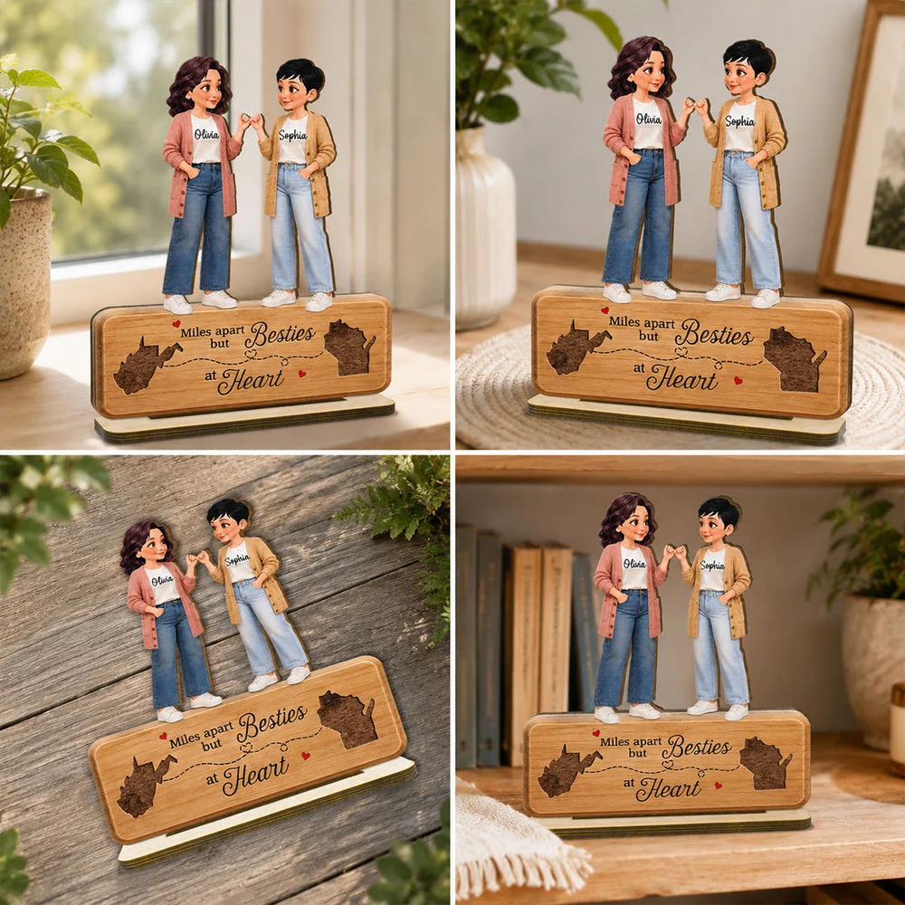 Personalized Wooden Plaque, Unique Best Friends Gift With Pinky Promise & Miles Apart Quote - Image 7