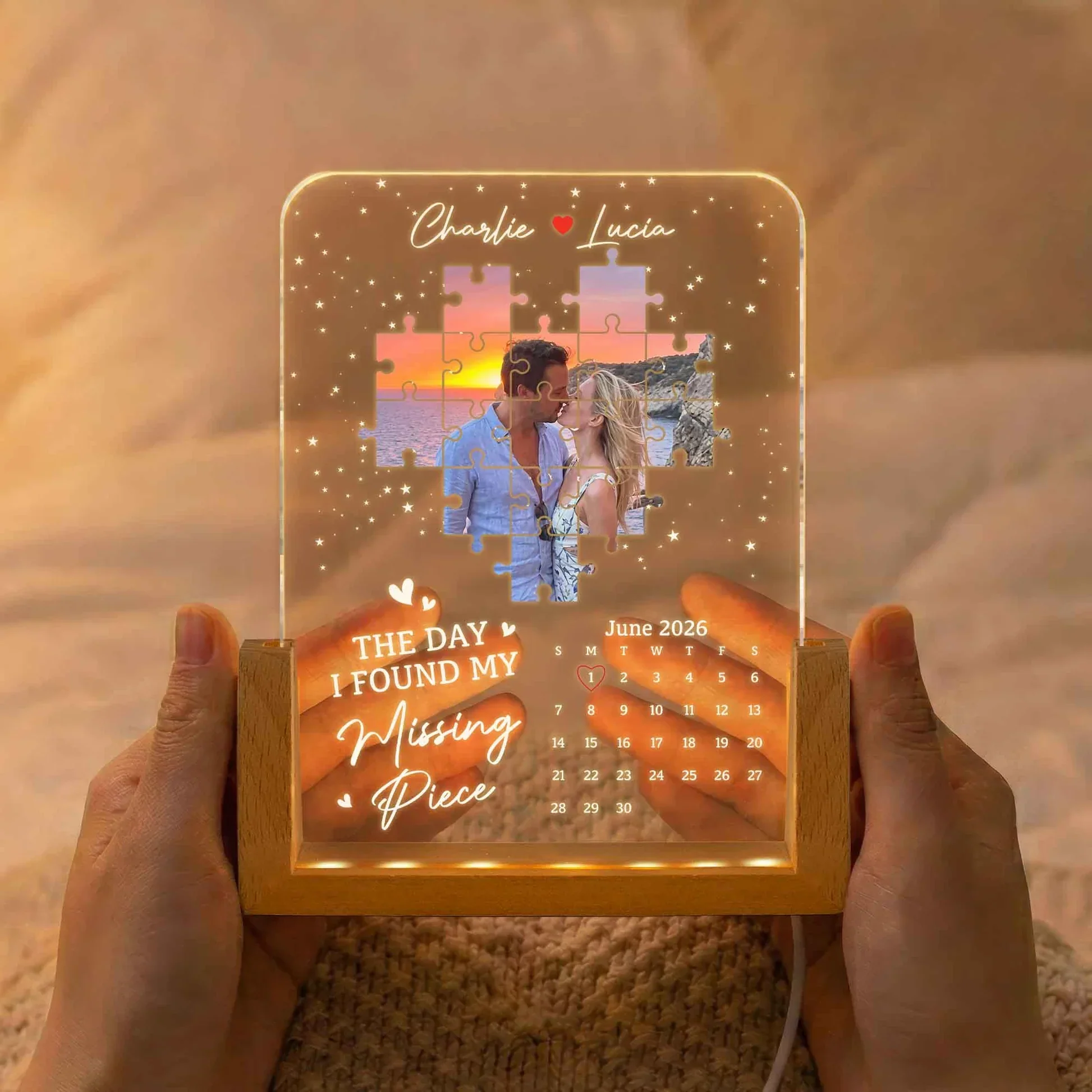 Custom LED Light Frame, Missing Piece Calendar Keepsake With Soft Glow, Creative Gift for Couple - Image 2