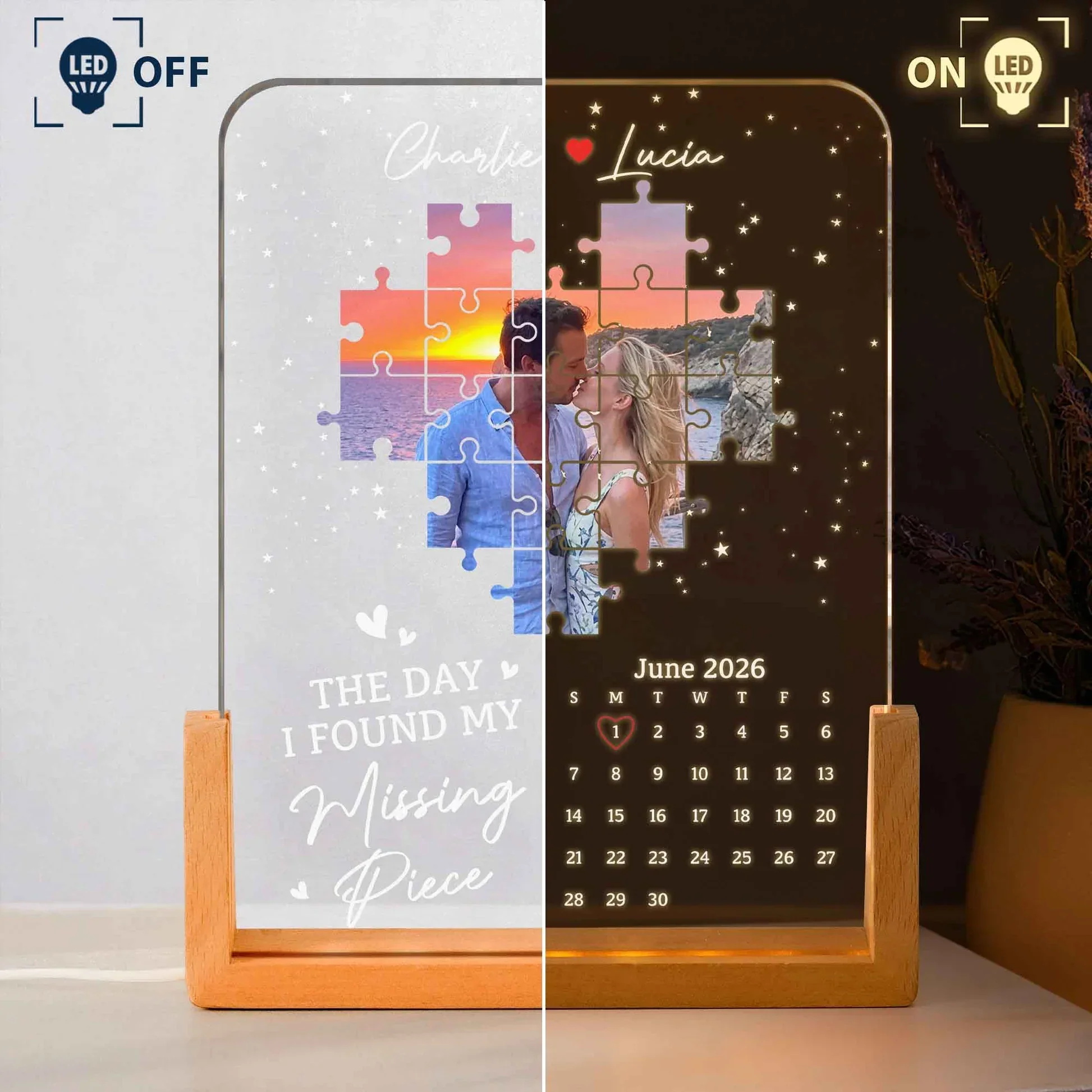 Custom LED Light Frame, Missing Piece Calendar Keepsake With Soft Glow, Creative Gift for Couple - Image 3