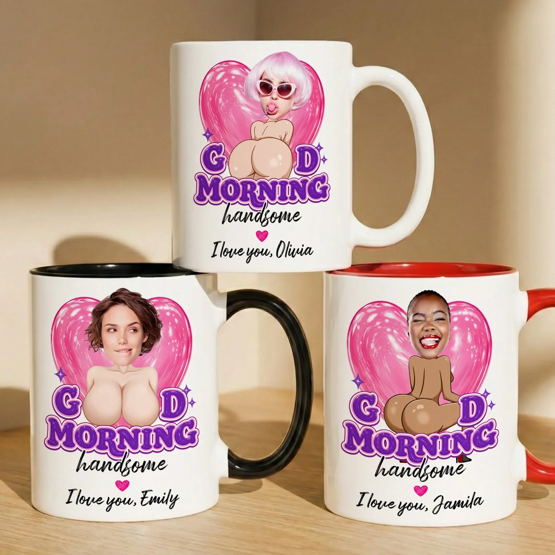 Personalized Ceramic Mug, Cheeky Good Morning Handsome Design, Unique Gift for Husband or Boyfriend - Image 2