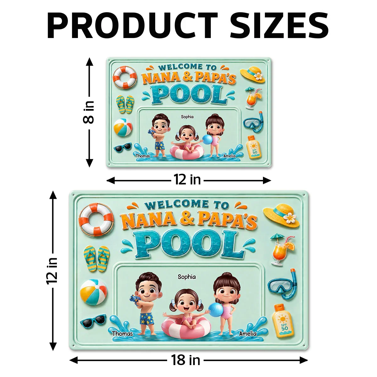 Personalized Rectangular Iron Sign, Nana & Papa's Poolside Kids, Unique Gift for Grandparents - Image 4