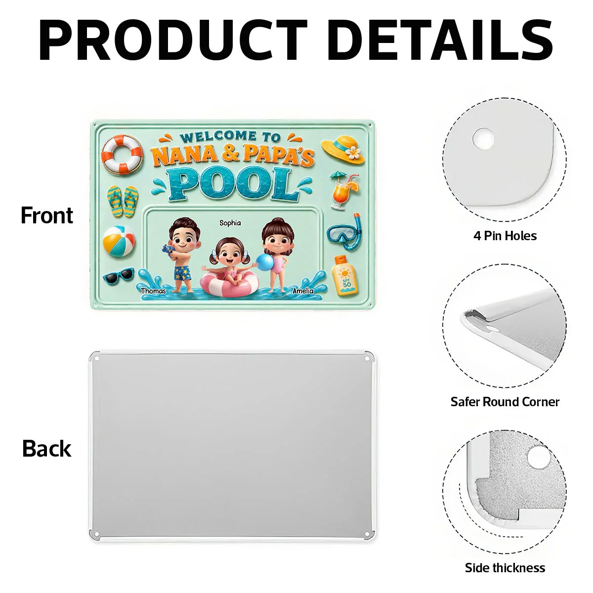 Personalized Rectangular Iron Sign, Nana & Papa's Poolside Kids, Unique Gift for Grandparents - Image 5