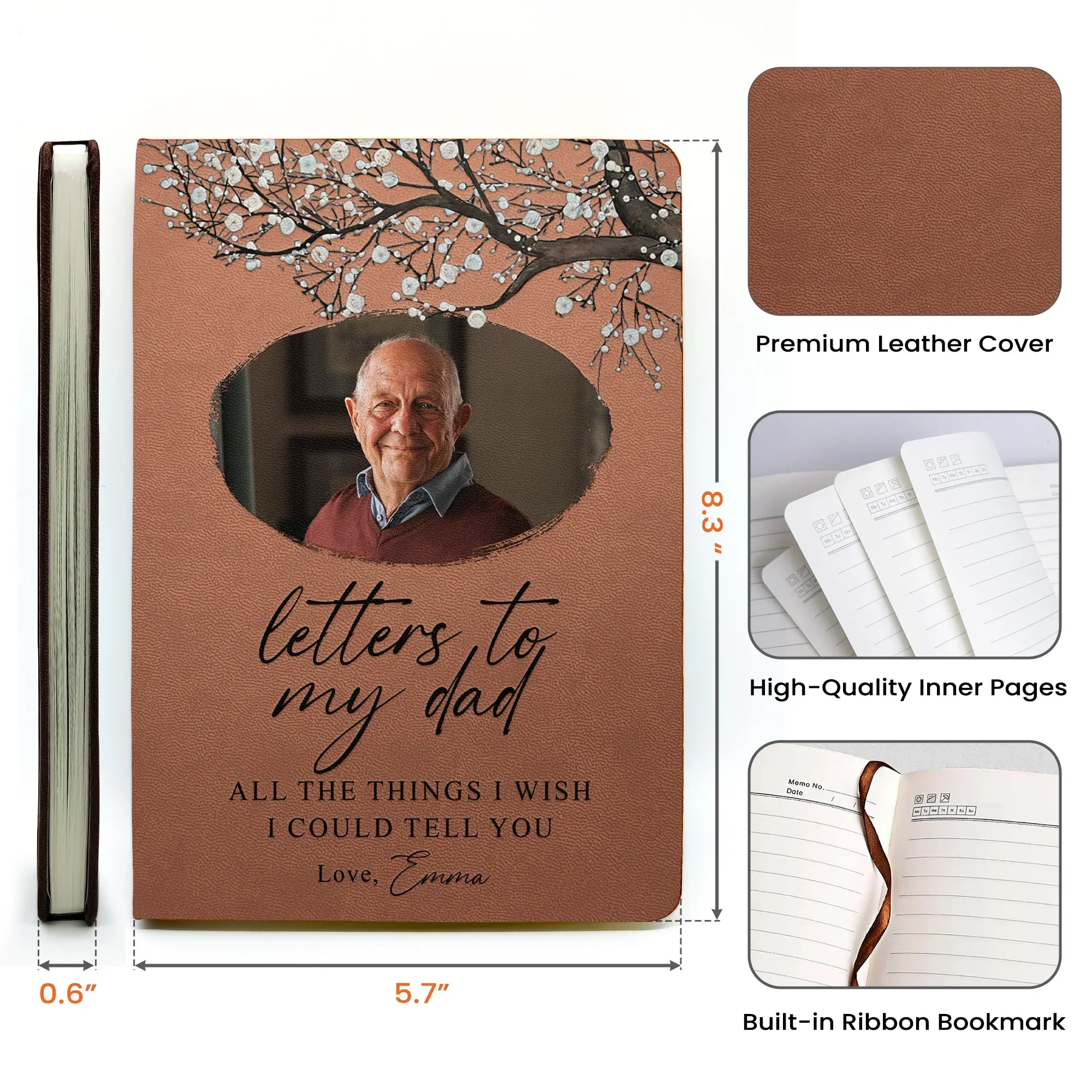 Leather Journal for Dad, Warm Brown Letters to My Dad Design, Creative Gift for Keeping Memories - Image 4