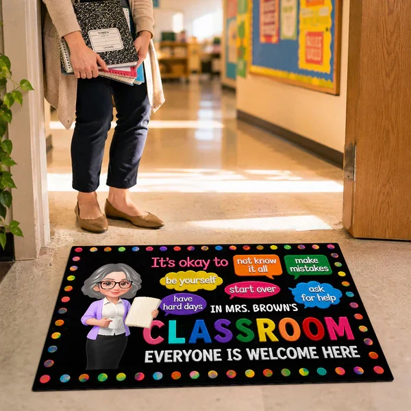 Personalized Standard Doormat, Cartoon Teacher Holding Book, Classroom Decor, Unique Creative Gift for Teacher - Image 4