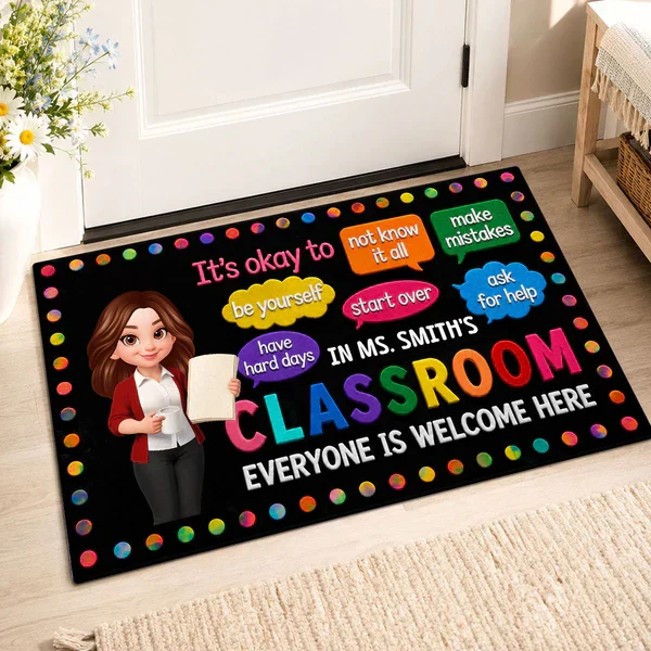 Personalized Standard Doormat, Cartoon Teacher Holding Book, Classroom Decor, Unique Creative Gift for Teacher - Image 5