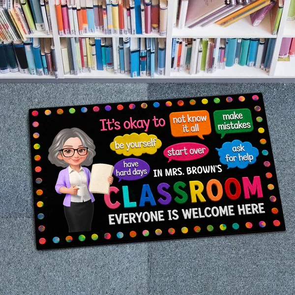 Personalized Standard Doormat, Cartoon Teacher Holding Book, Classroom Decor, Unique Creative Gift for Teacher - Image 6
