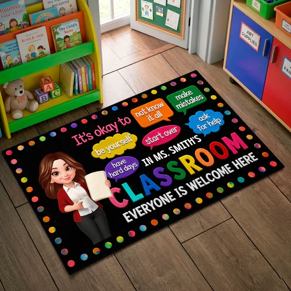 Personalized Standard Doormat, Cartoon Teacher Holding Book, Classroom Decor, Unique Creative Gift for Teacher - Image 7