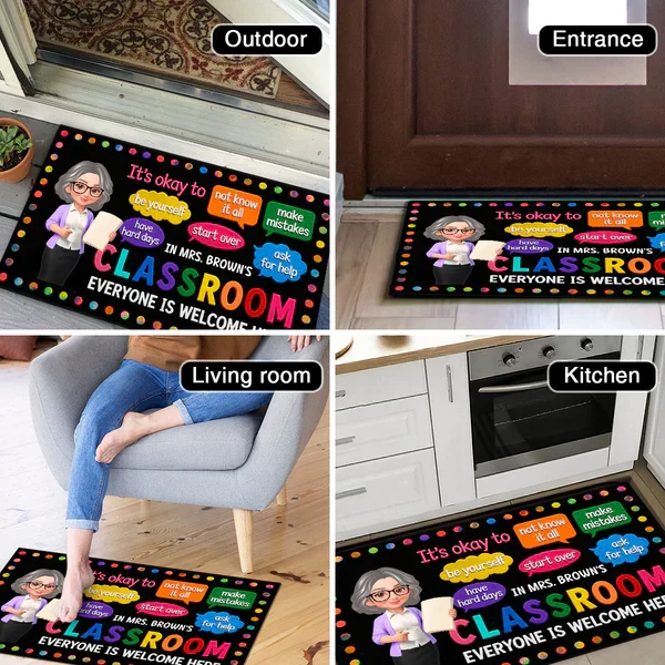 Personalized Standard Doormat, Cartoon Teacher Holding Book, Classroom Decor, Unique Creative Gift for Teacher - Image 8