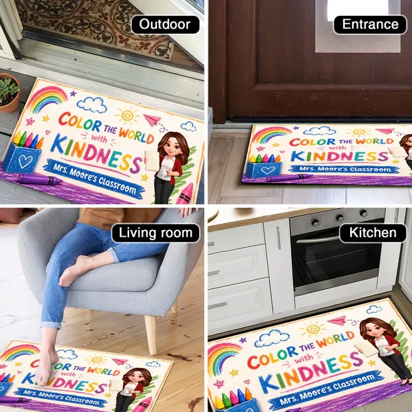 Personalized Standard Doormat With Standing Teacher & Kindness Quote, Unique Back To School Gift - Image 3