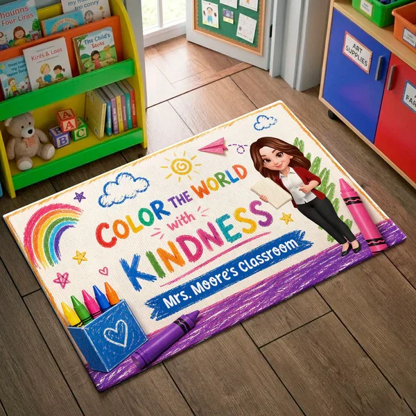 Personalized Standard Doormat With Standing Teacher & Kindness Quote, Unique Back To School Gift - Image 4