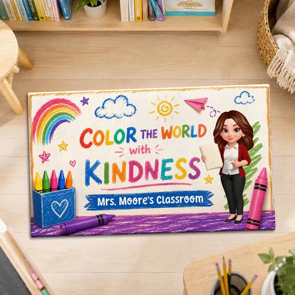 Personalized Standard Doormat With Standing Teacher & Kindness Quote, Unique Back To School Gift - Image 5
