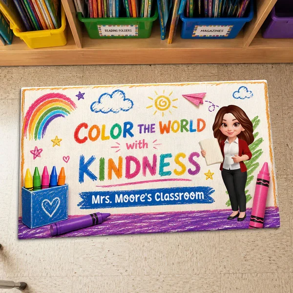 Personalized Standard Doormat With Standing Teacher & Kindness Quote, Unique Back To School Gift - Image 6