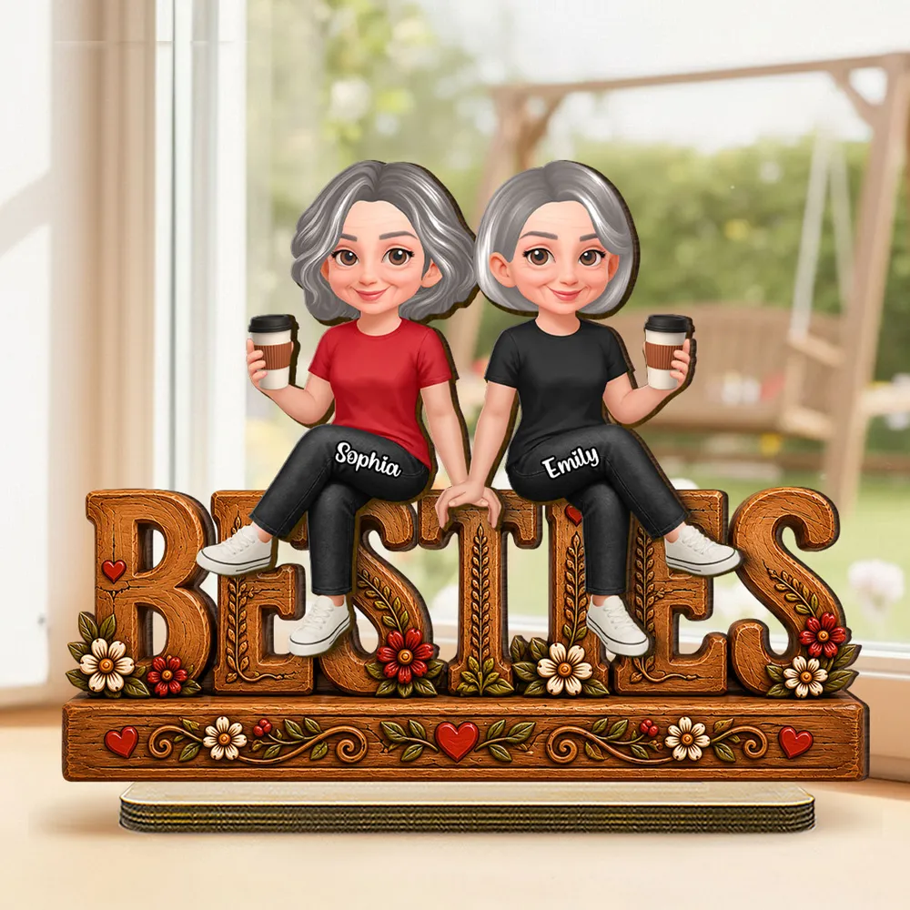 Personalized 2-Layer Wooden Plaque, Friends Holding Coffee by a Sunny Window, Unique Creative Gift for Friend - Image 2