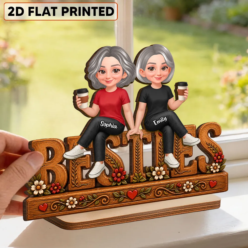 Personalized 2-Layer Wooden Plaque, Friends Holding Coffee by a Sunny Window, Unique Creative Gift for Friend - Image 3