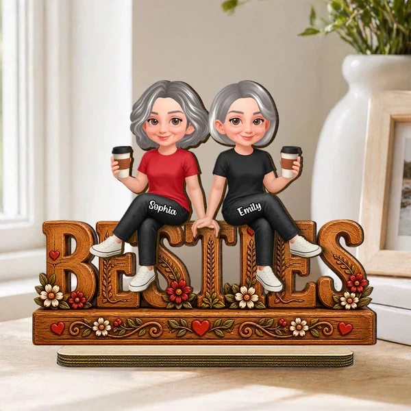 Personalized 2-Layer Wooden Plaque, Friends Holding Coffee by a Sunny Window, Unique Creative Gift for Friend - Image 6