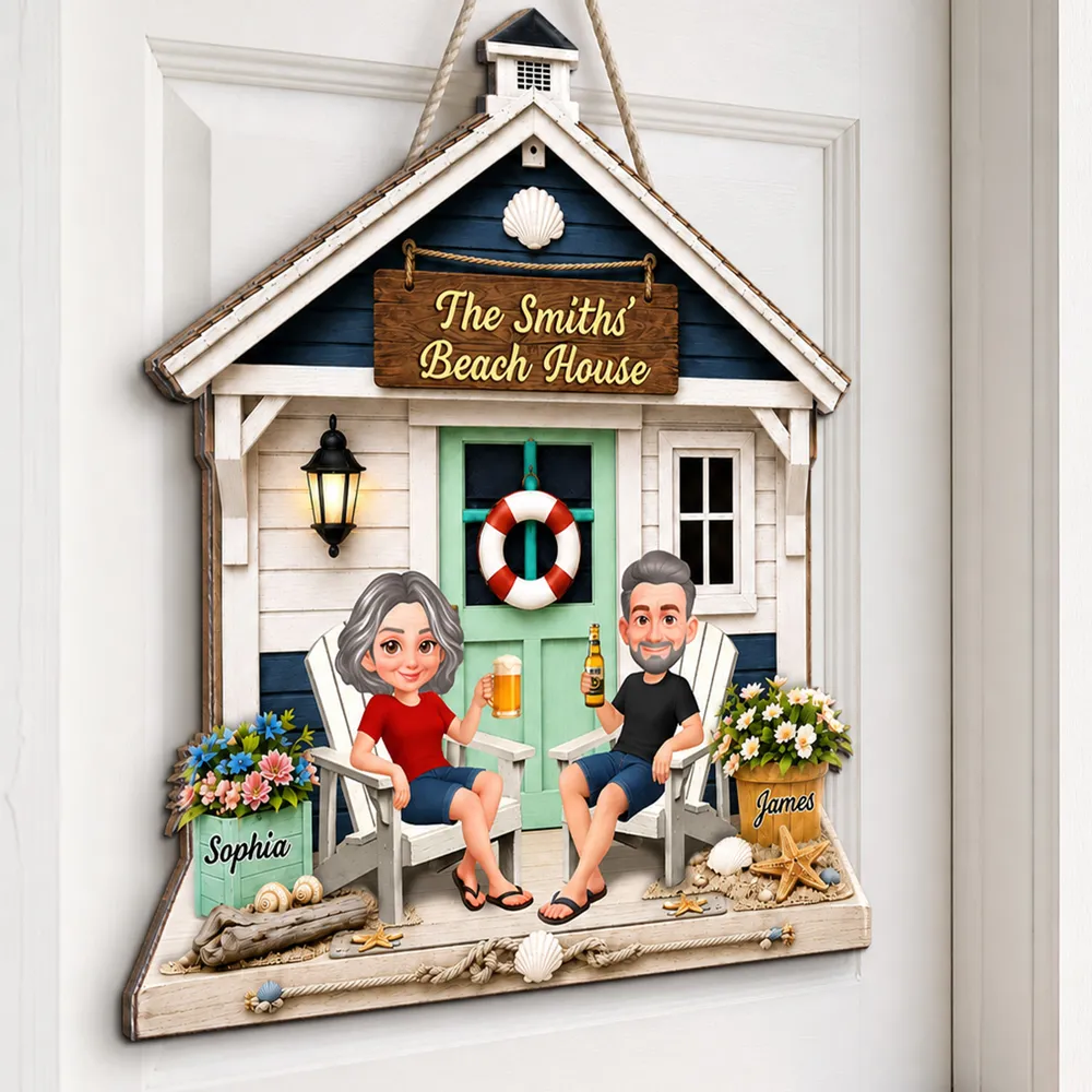 Personalized Wooden Sign with Sitting Beach House Couple, Coastal Decor, Unique Gift for Couples - Image 3