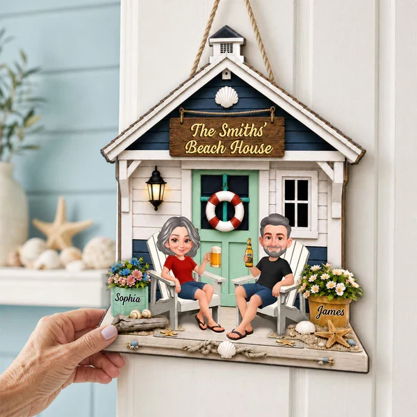 Personalized Wooden Sign with Sitting Beach House Couple, Coastal Decor, Unique Gift for Couples - Image 6