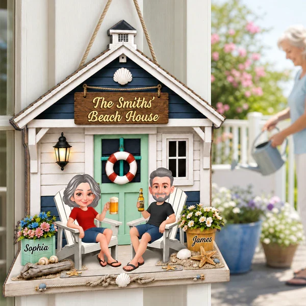 Personalized Wooden Sign with Sitting Beach House Couple, Coastal Decor, Unique Gift for Couples - Image 7