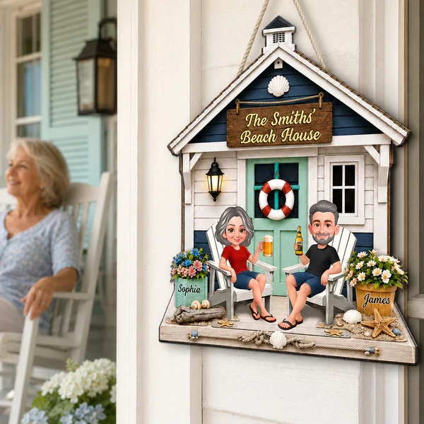 Personalized Wooden Sign with Sitting Beach House Couple, Coastal Decor, Unique Gift for Couples - Image 8
