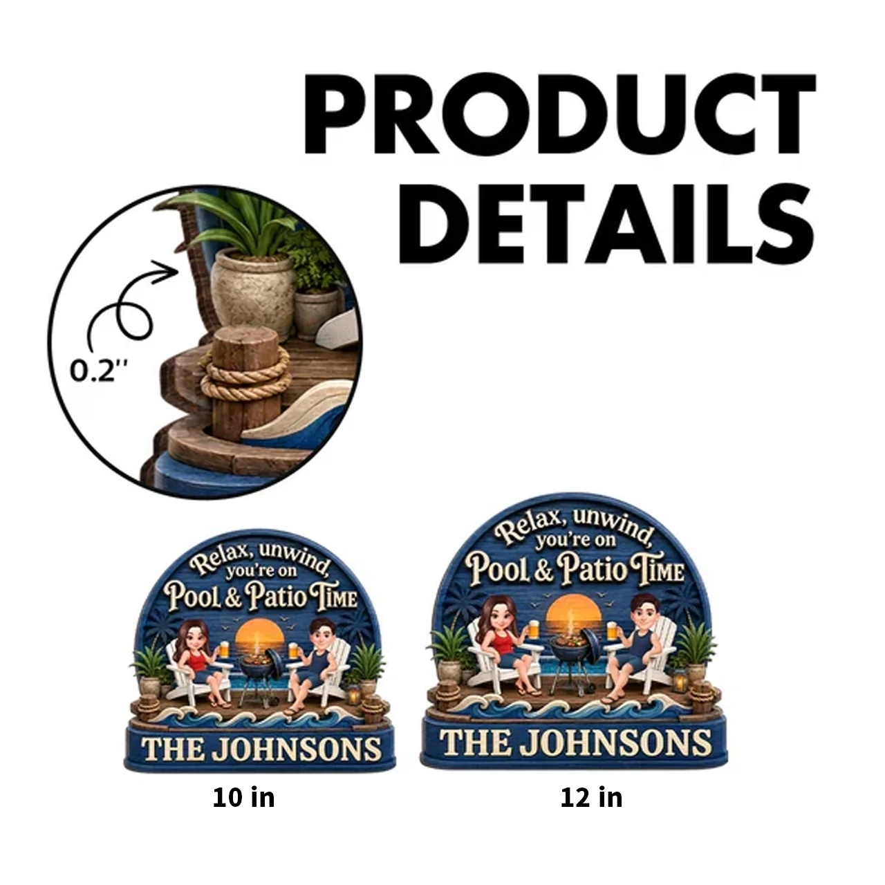 Personalized Wooden Sign, Couple Relaxing by Pool & Patio, Unique Gift for Outdoor Decor - Image 4
