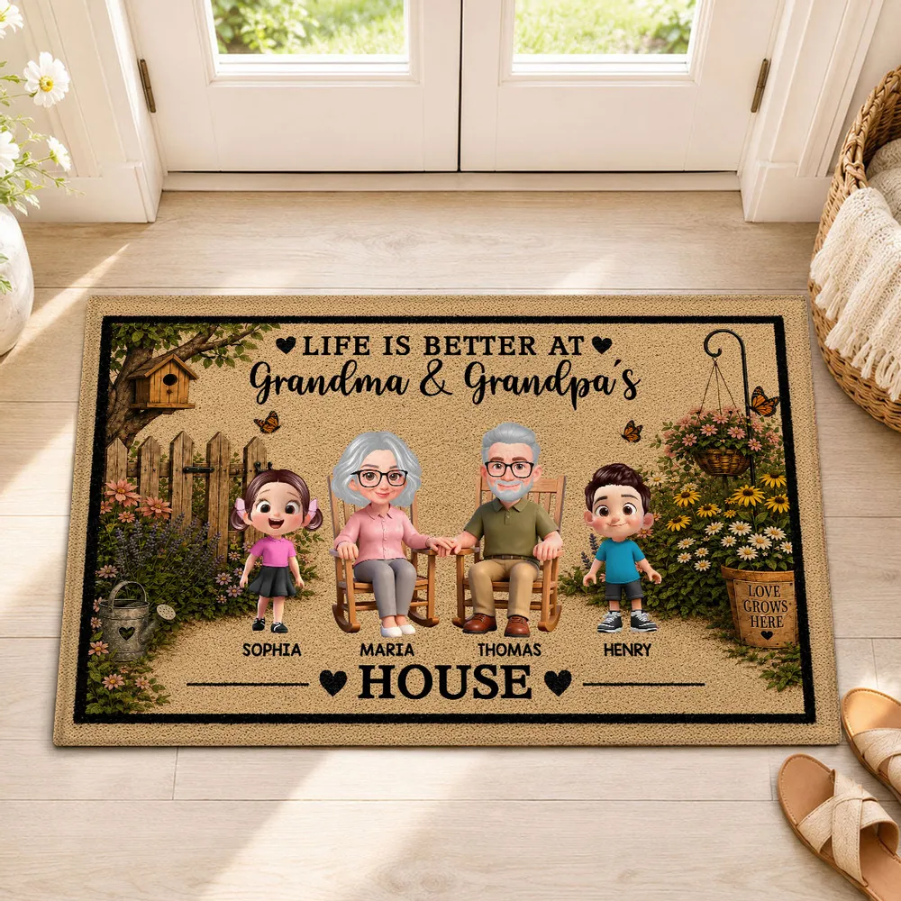 Personalized Standard Doormat With Grandparents & Grandkids Garden Art, Unique Gift For Grandparents - Image 2