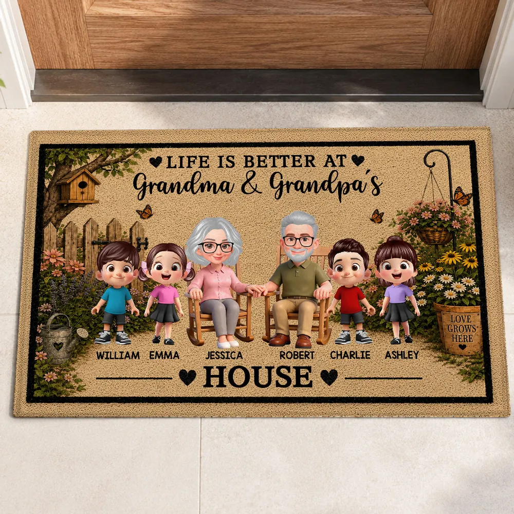 Personalized Standard Doormat With Grandparents & Grandkids Garden Art, Unique Gift For Grandparents - Image 3