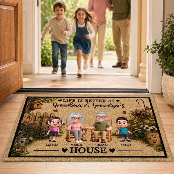 Personalized Standard Doormat With Grandparents & Grandkids Garden Art, Unique Gift For Grandparents - Image 4
