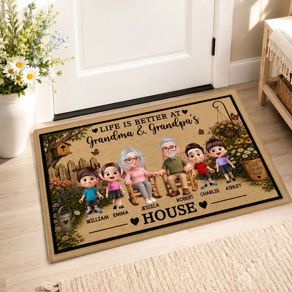 Personalized Standard Doormat With Grandparents & Grandkids Garden Art, Unique Gift For Grandparents - Image 5