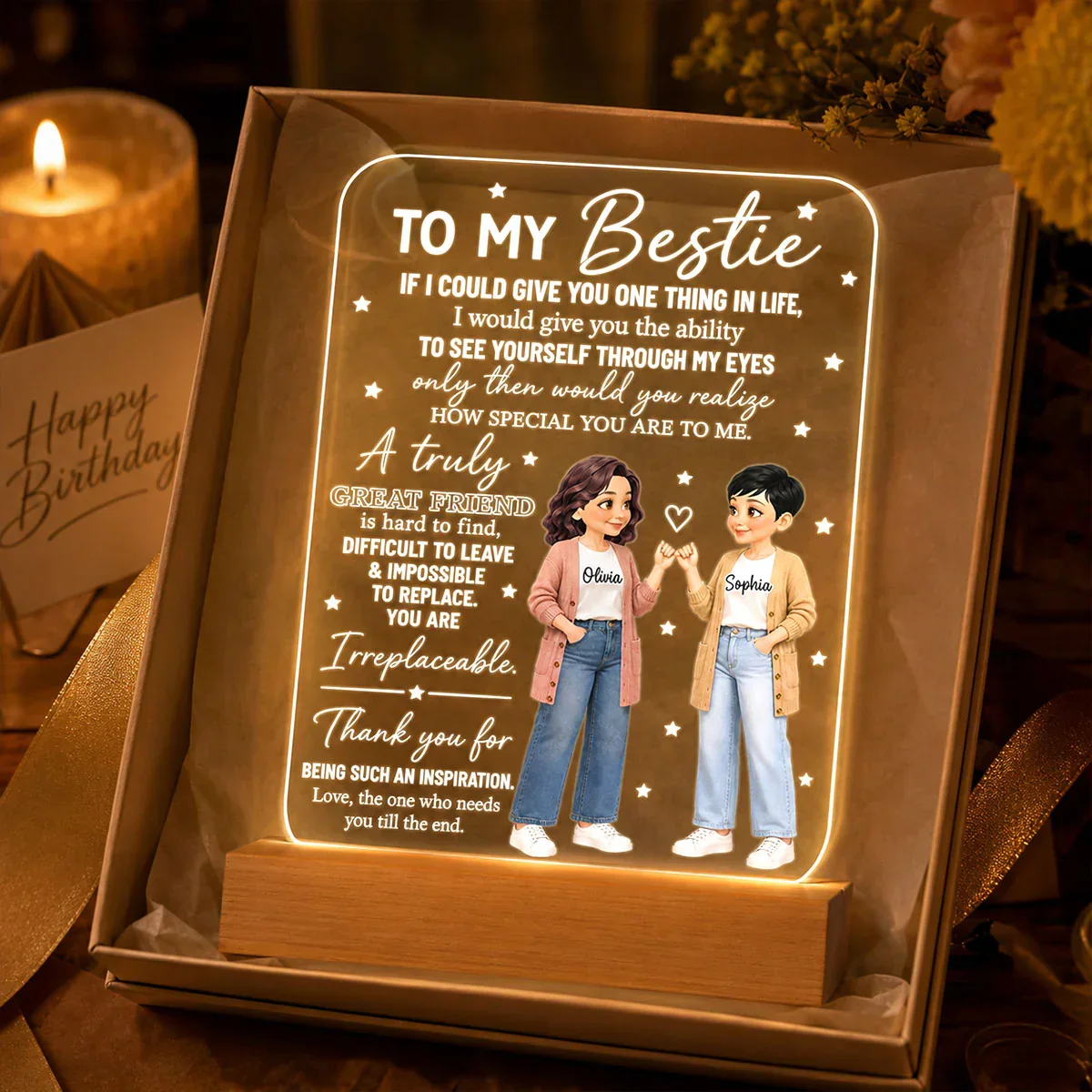Personalized LED Light Plaque, Pinky Promise Friends, Unique Gift for Close Friend, Warm Room Accent - Image 3