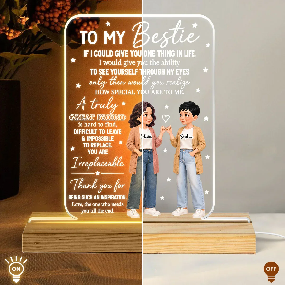 Personalized LED Light Plaque, Pinky Promise Friends, Unique Gift for Close Friend, Warm Room Accent - Image 4
