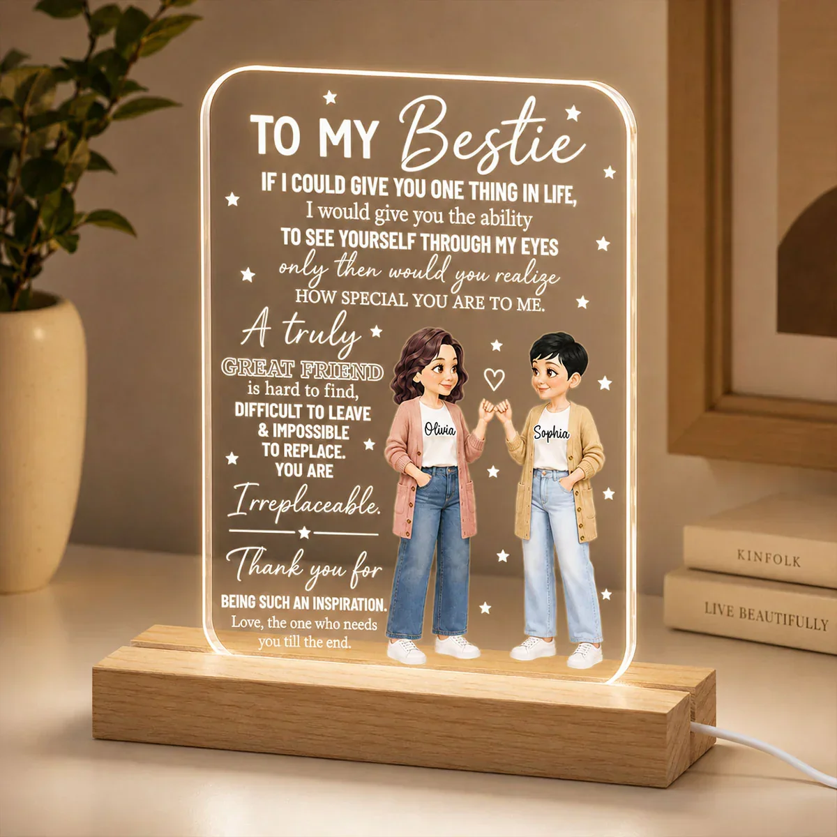 Personalized LED Light Plaque, Pinky Promise Friends, Unique Gift for Close Friend, Warm Room Accent - Image 5