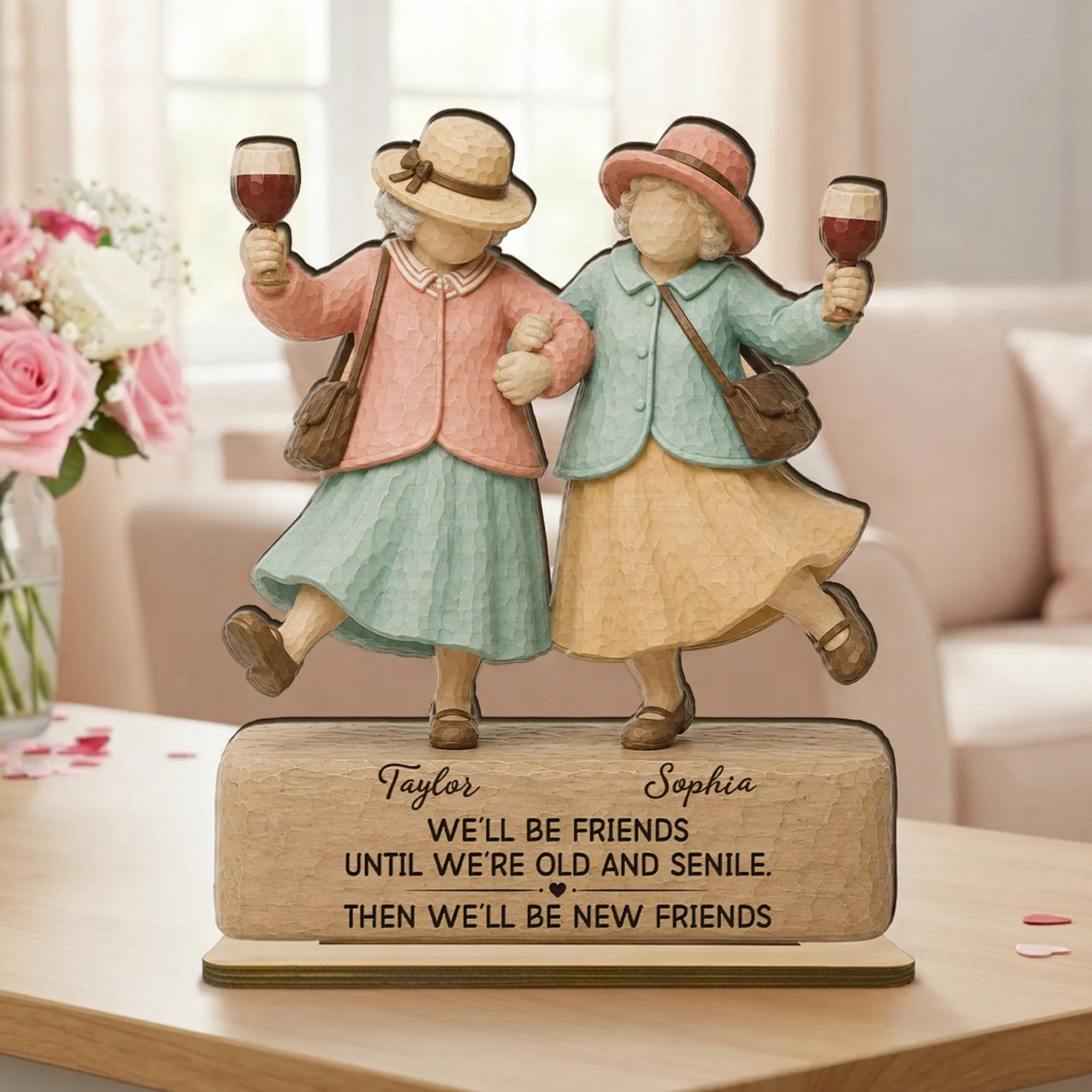 2-Layer Wooden Plaque for Friend, Personalized Old Friends Quote, Heartwarming Unique Creative Gift for Her