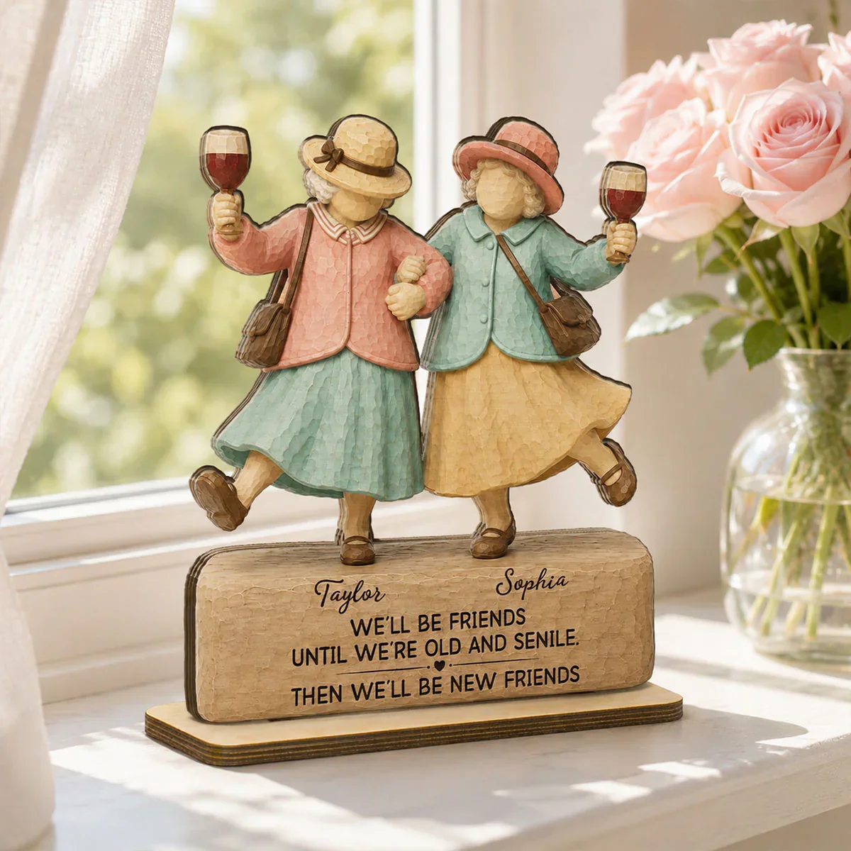 2-Layer Wooden Plaque for Friend, Personalized Old Friends Quote, Heartwarming Unique Creative Gift for Her - Image 2