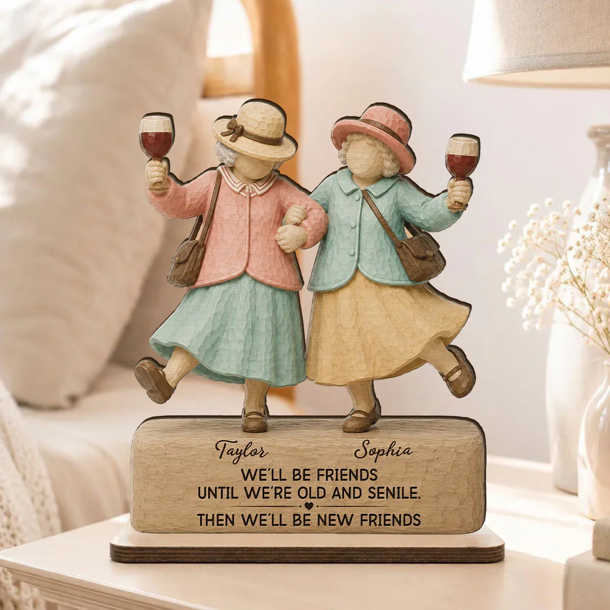 2-Layer Wooden Plaque for Friend, Personalized Old Friends Quote, Heartwarming Unique Creative Gift for Her - Image 3
