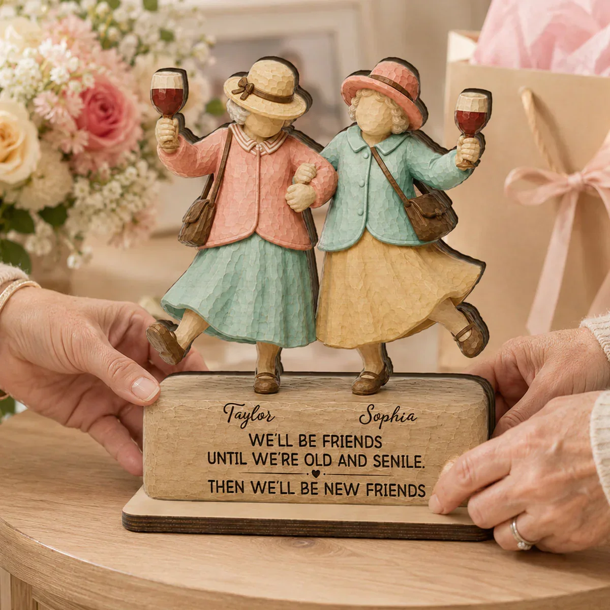 2-Layer Wooden Plaque for Friend, Personalized Old Friends Quote, Heartwarming Unique Creative Gift for Her - Image 6