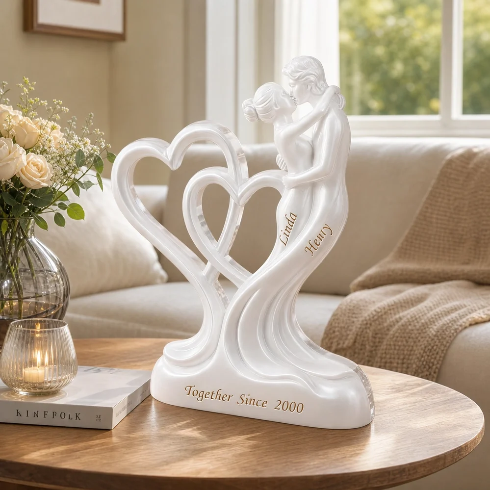 Personalized Shaped Acrylic Block Plaque, Kissing Couple & Hearts, Unique Anniversary Gift for Couple - Image 5
