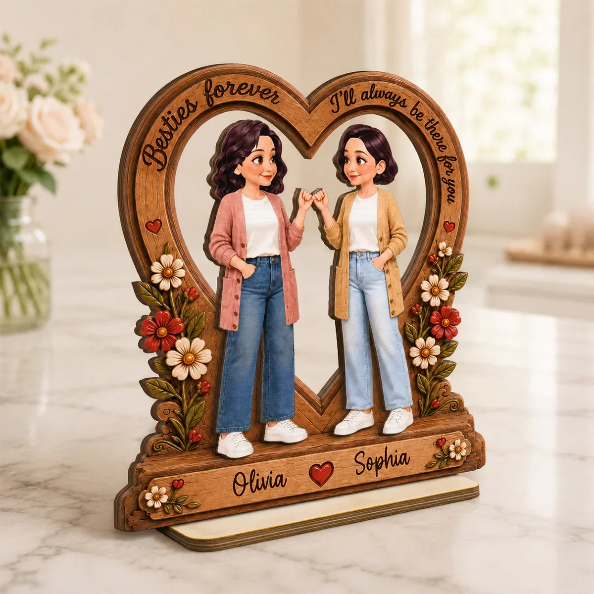 Custom 2-Layer Wooden Plaque for Friendship, Heart Keepsake with I'll Be There Message, Unique Creative Gift - Image 3