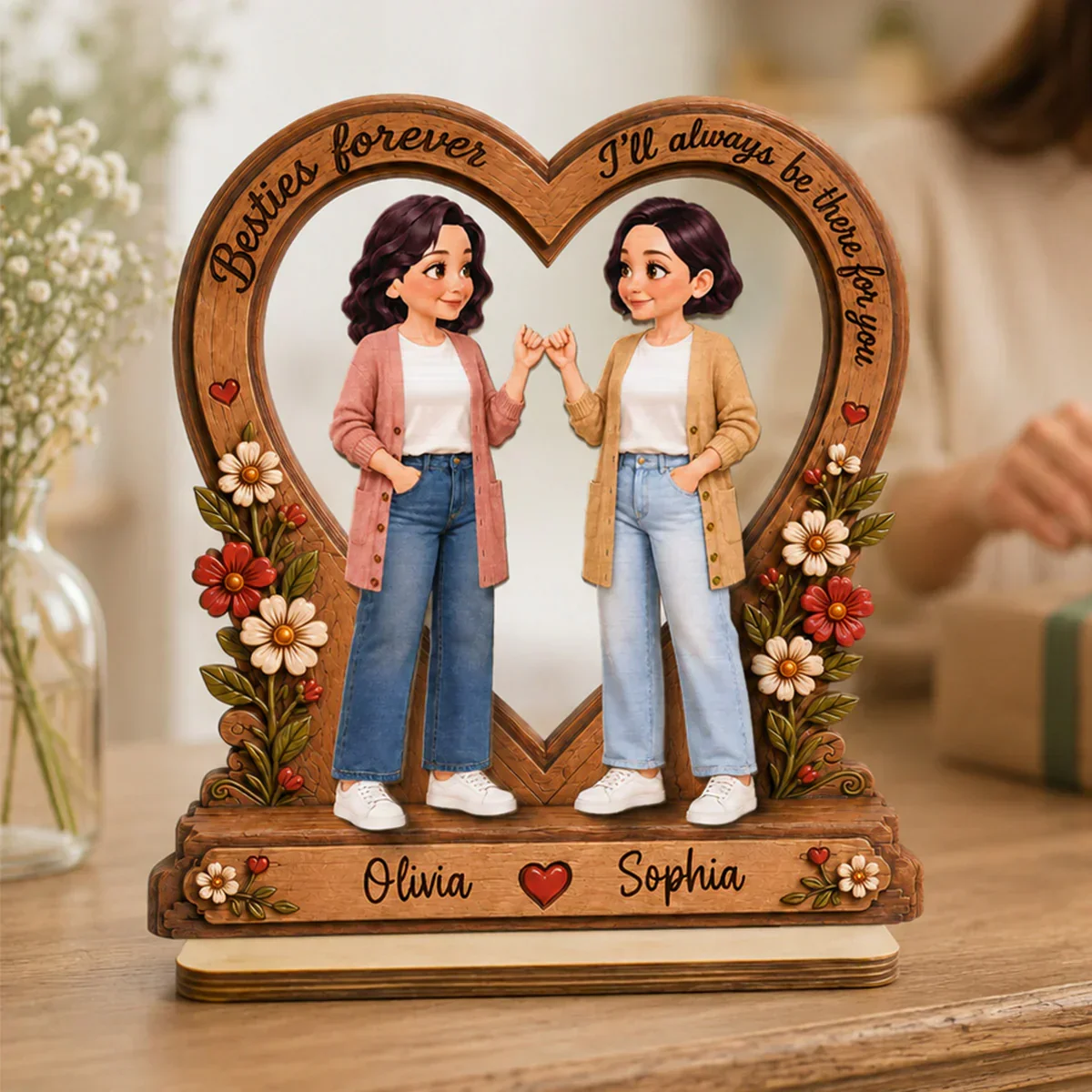 Custom 2-Layer Wooden Plaque for Friendship, Heart Keepsake with I'll Be There Message, Unique Creative Gift - Image 7