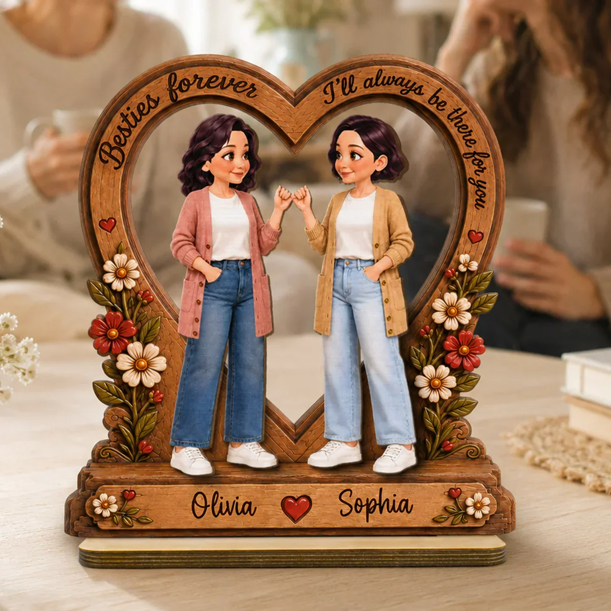Custom 2-Layer Wooden Plaque for Friendship, Heart Keepsake with I'll Be There Message, Unique Creative Gift - Image 8