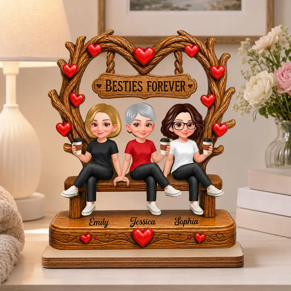 Personalized 2-Layer Wooden Plaque, Friends Sitting Under Heart Canopy, Unique Gift for Close Friend - Image 2