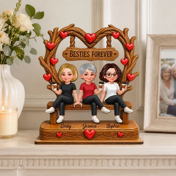 Personalized 2-Layer Wooden Plaque, Friends Sitting Under Heart Canopy, Unique Gift for Close Friend - Image 5
