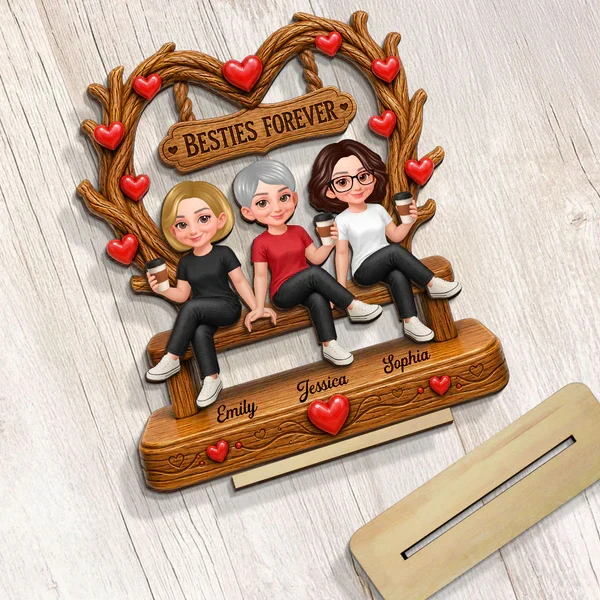 Personalized 2-Layer Wooden Plaque, Friends Sitting Under Heart Canopy, Unique Gift for Close Friend - Image 8