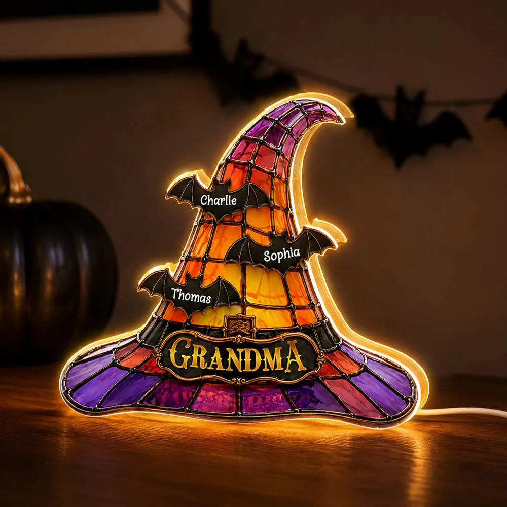 Personalized Acrylic Light Box, Witch Hat Halloween Decor, Unique Gift for Grandma with Warm Glow - Image 3