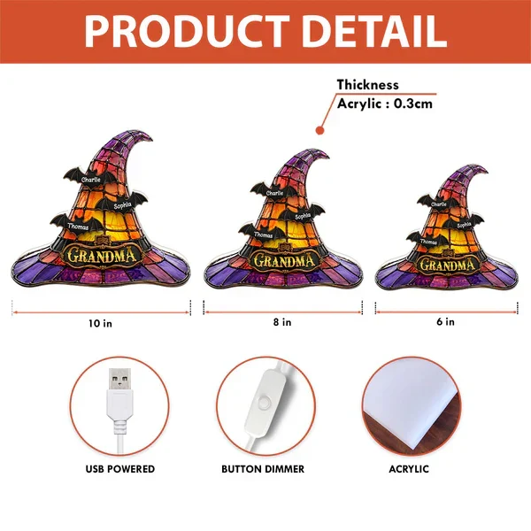 Personalized Acrylic Light Box, Witch Hat Halloween Decor, Unique Gift for Grandma with Warm Glow - Image 4