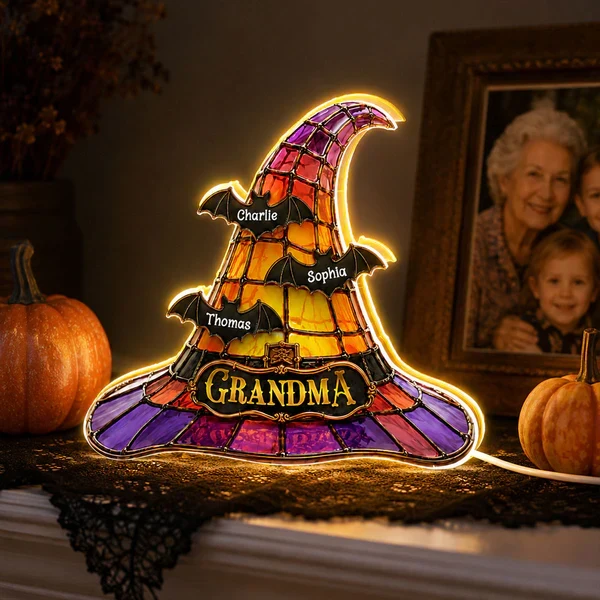Personalized Acrylic Light Box, Witch Hat Halloween Decor, Unique Gift for Grandma with Warm Glow - Image 5